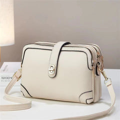 Lychee Pattern Soft Leather Multi - functional Shoulder Crossbody Bag Beige