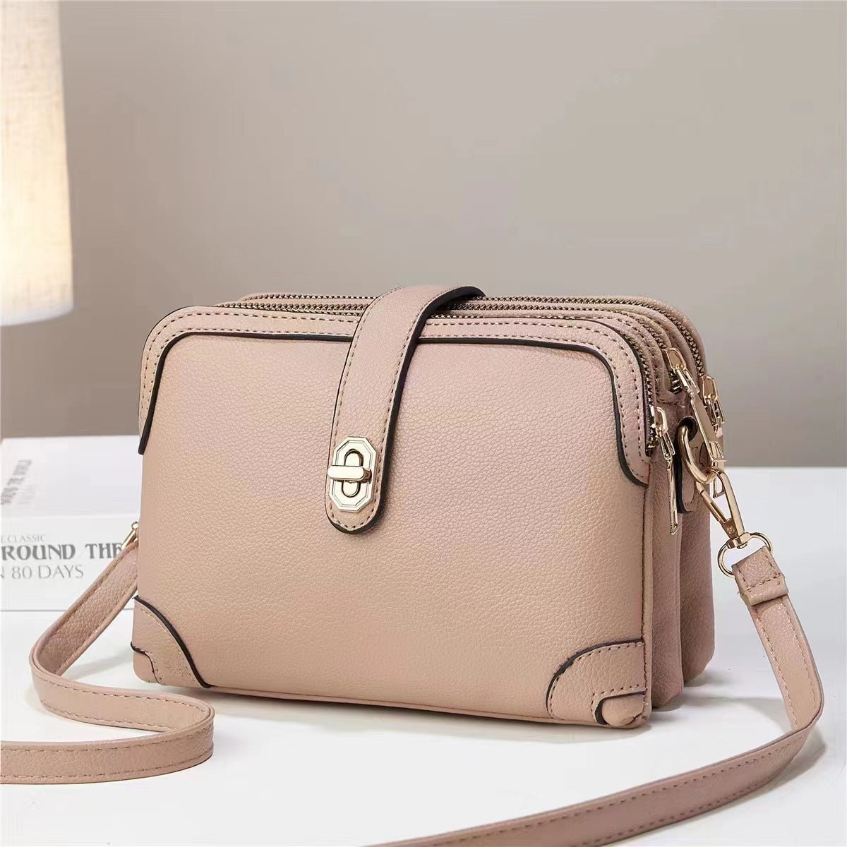 Lychee Pattern Soft Leather Multi - functional Shoulder Crossbody Bag Red