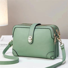 Lychee Pattern Soft Leather Multi - functional Shoulder Crossbody Bag Green