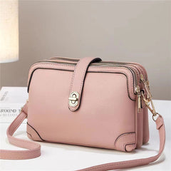 Lychee Pattern Soft Leather Multi - functional Shoulder Crossbody Bag Pink