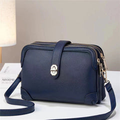 Lychee Pattern Soft Leather Multi - functional Shoulder Crossbody Bag Blue