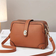 Lychee Pattern Soft Leather Multi - functional Shoulder Crossbody Bag Earthy yellow