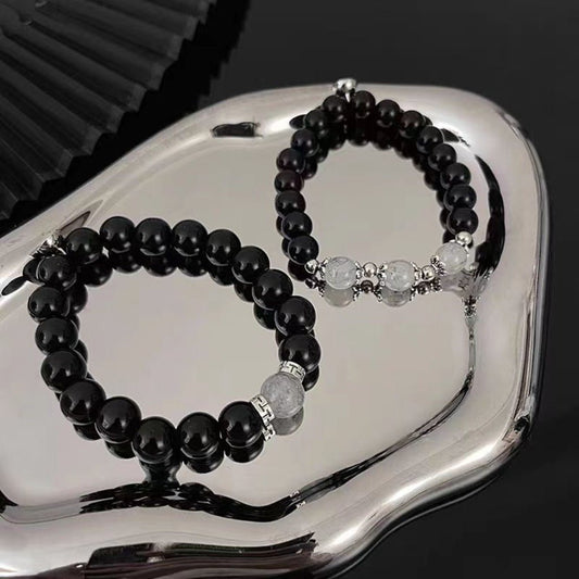 Magnetic Suction Bracelet Set for Couple Harmony and Style Obsidian Bracelet 2pc