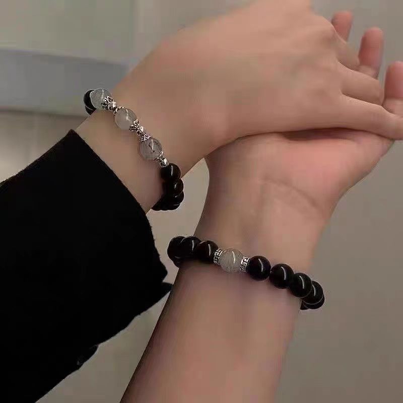 Magnetic Suction Bracelet Set for Couple Harmony and Style Obsidian Bracelet 2pc