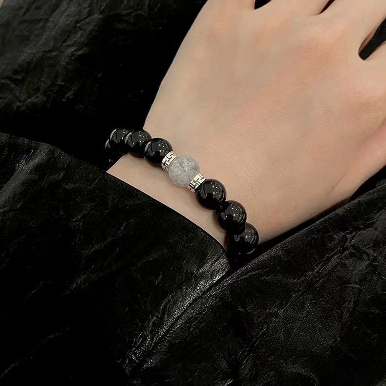Magnetic Suction Bracelet Set for Couple Harmony and Style Obsidian Bracelet 2pc