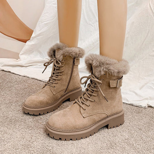 Martin Boots For Women Round Toe Suede Short Apricot