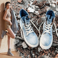 Martin Boots Women's Retro Denim Lace - up Light Blue