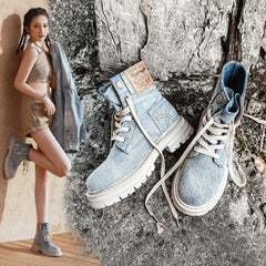 Martin Boots Women's Retro Denim Lace - up Light Blue