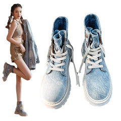Martin Boots Women's Retro Denim Lace - up Light Blue