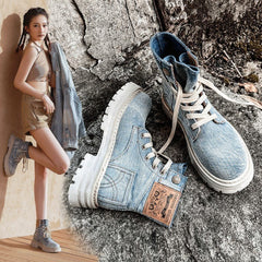 Martin Boots Women's Retro Denim Lace - up Light Blue