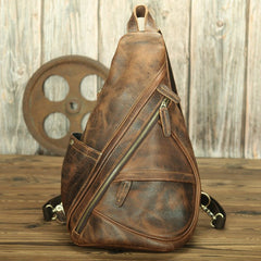 Men's Genuine Leather Clutch Chest Bag by LACHIOUR Light brown net