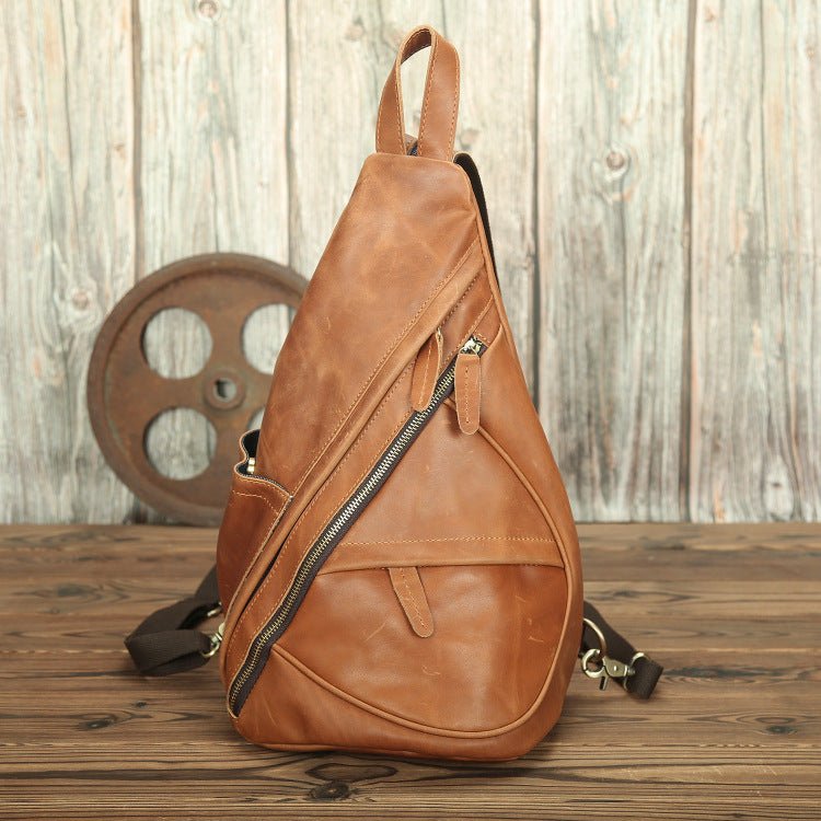 Men's Genuine Leather Clutch Chest Bag by LACHIOUR Yellow brown
