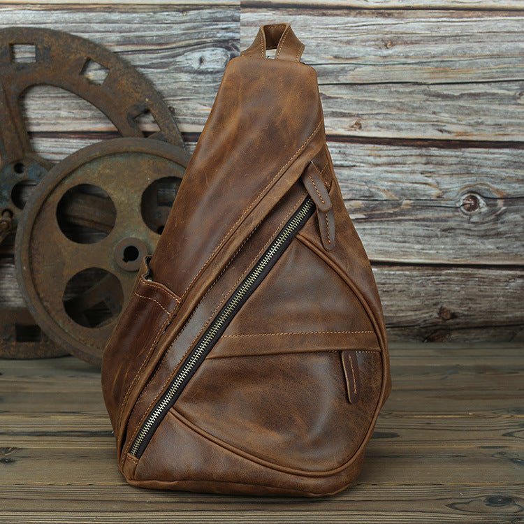 Men's Genuine Leather Clutch Chest Bag by LACHIOUR Brown