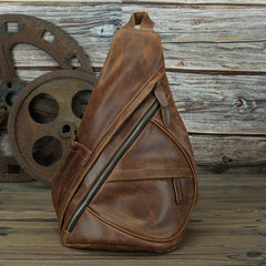 Men's Genuine Leather Clutch Chest Bag by LACHIOUR Brown