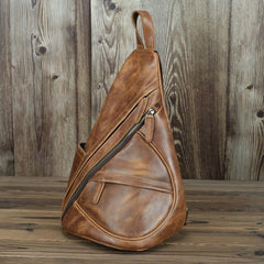Men's Genuine Leather Clutch Chest Bag by LACHIOUR Yellow brown