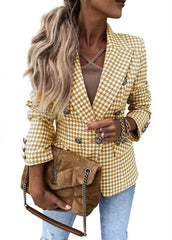 Men's Hounds - tooth Printed Casual Coat Slim Fit Small Business Suit Yellow