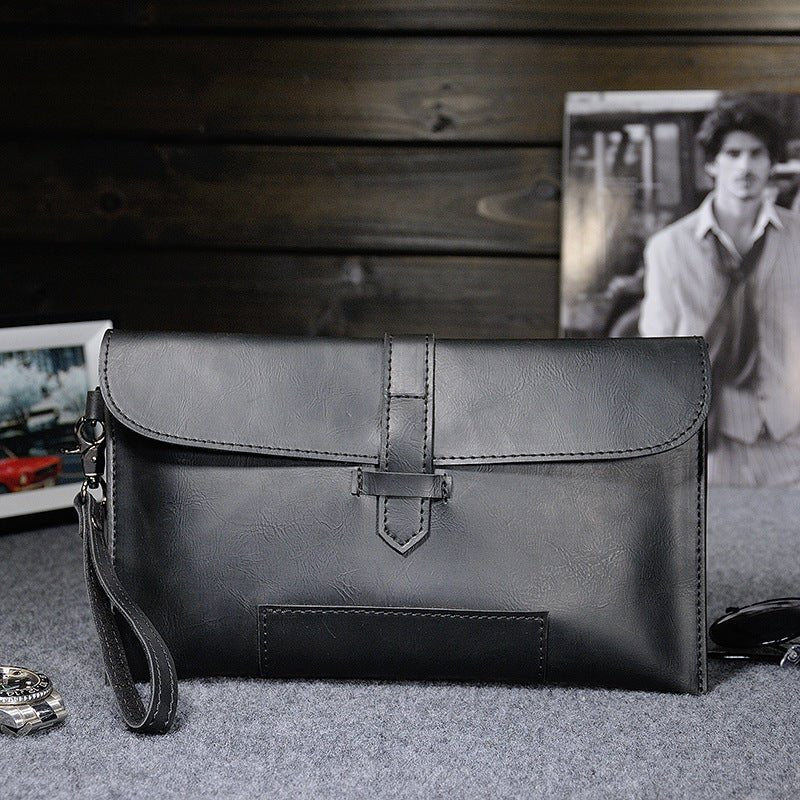 Men's retro leather men's clutch Black