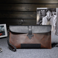 Men's retro leather men's clutch Coffee black