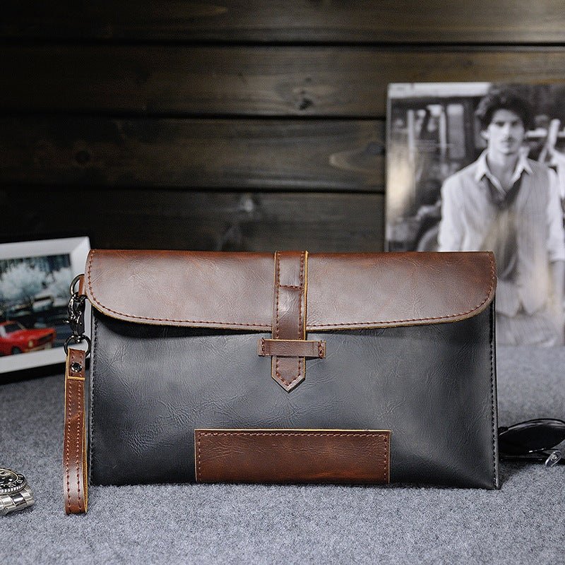 Men's retro leather men's clutch Black coffee