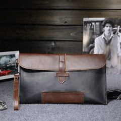 Men's retro leather men's clutch Black coffee