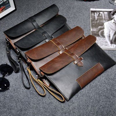 Men's retro leather men's clutch Black