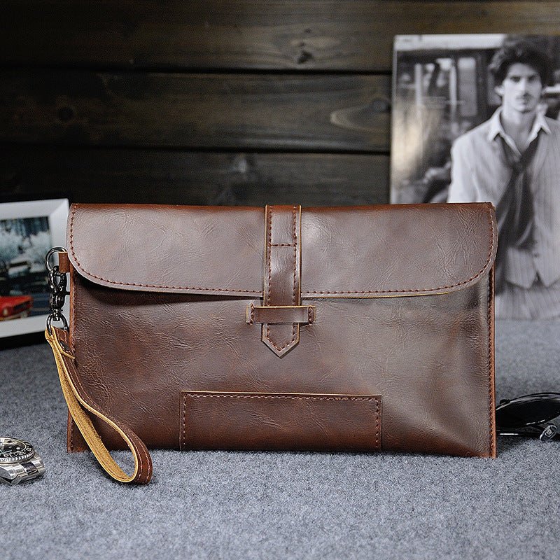 Men's retro leather men's clutch Coffee