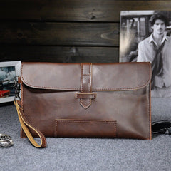 Men's retro leather men's clutch Coffee
