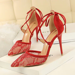 Mesh lace cross cut sandals Red