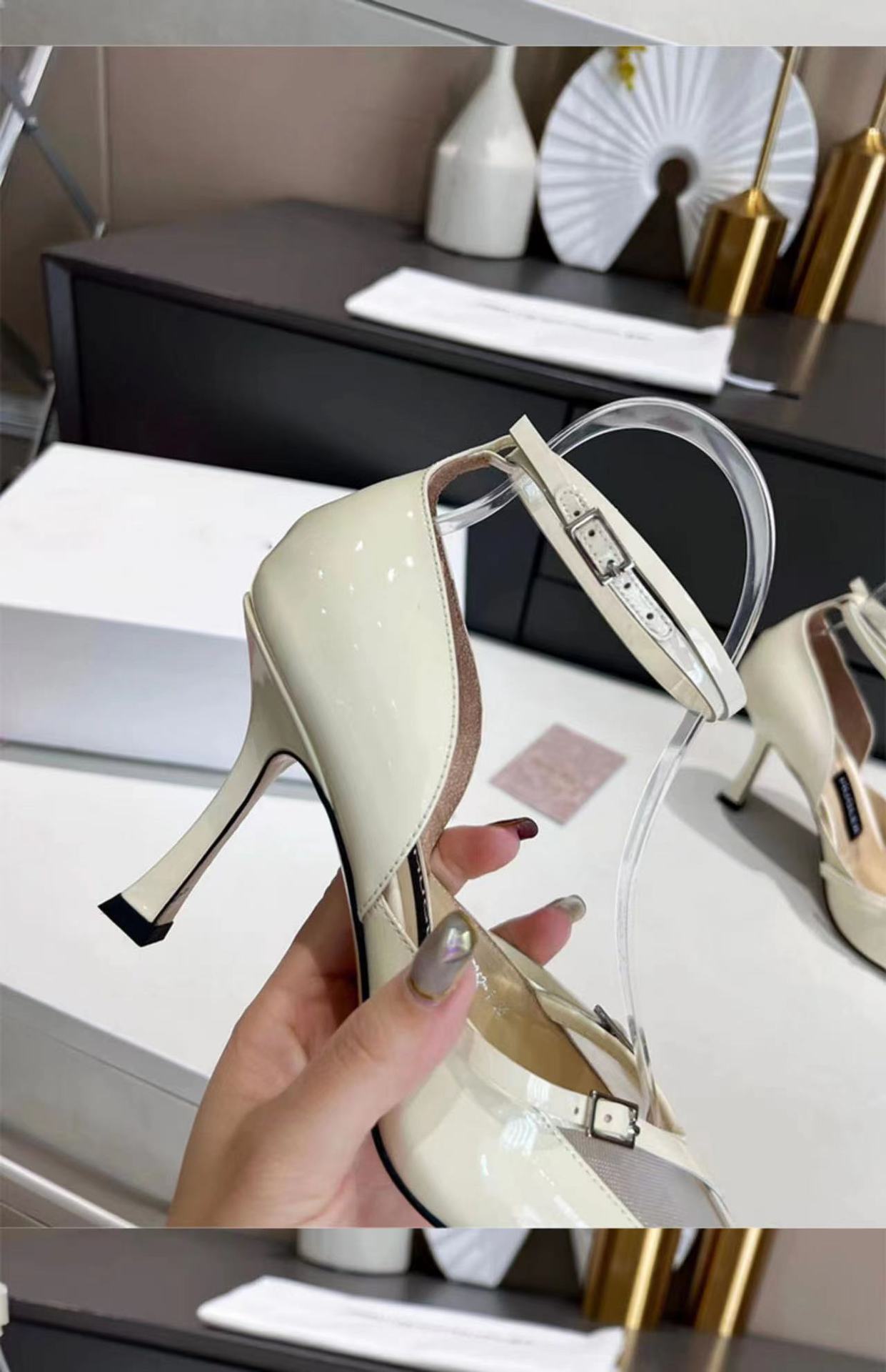 Mesh Pointed Cross Buckle High Heel Fashion Women's Shoes White