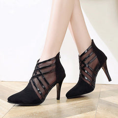 Mesh pointed toe stiletto heels Black