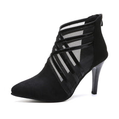 Mesh pointed toe stiletto heels Black
