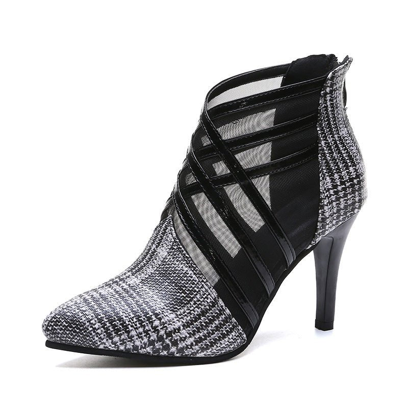 Mesh pointed toe stiletto heels Grey