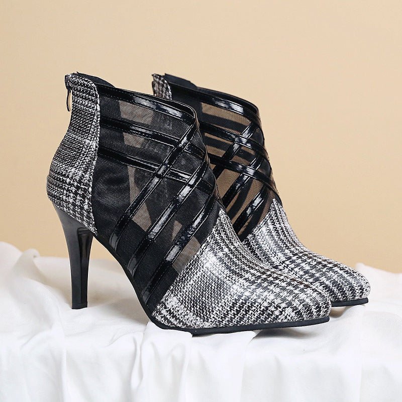 Mesh pointed toe stiletto heels Grey