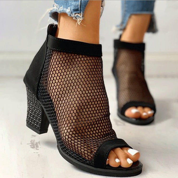 Mesh zipper cool boots woman Black