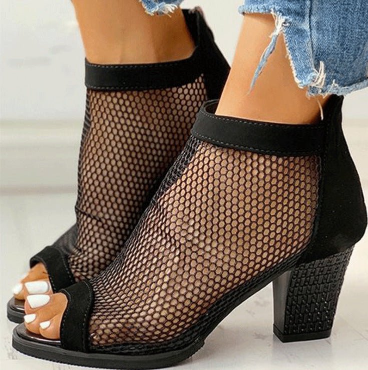 Mesh zipper cool boots woman Black