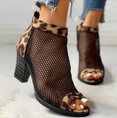 Mesh zipper cool boots woman Black