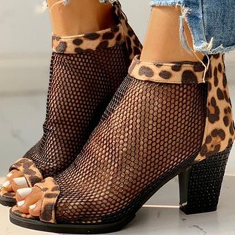 Mesh zipper cool boots woman Leopard Print