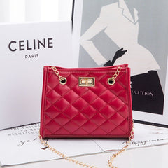 Mini Chain Clutch - Rhombus Stitch Small Square Shoulder Bag for Women Red