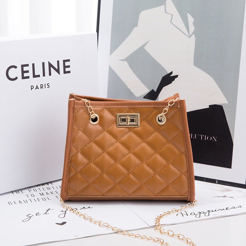 Mini Chain Clutch - Rhombus Stitch Small Square Shoulder Bag for Women Brown