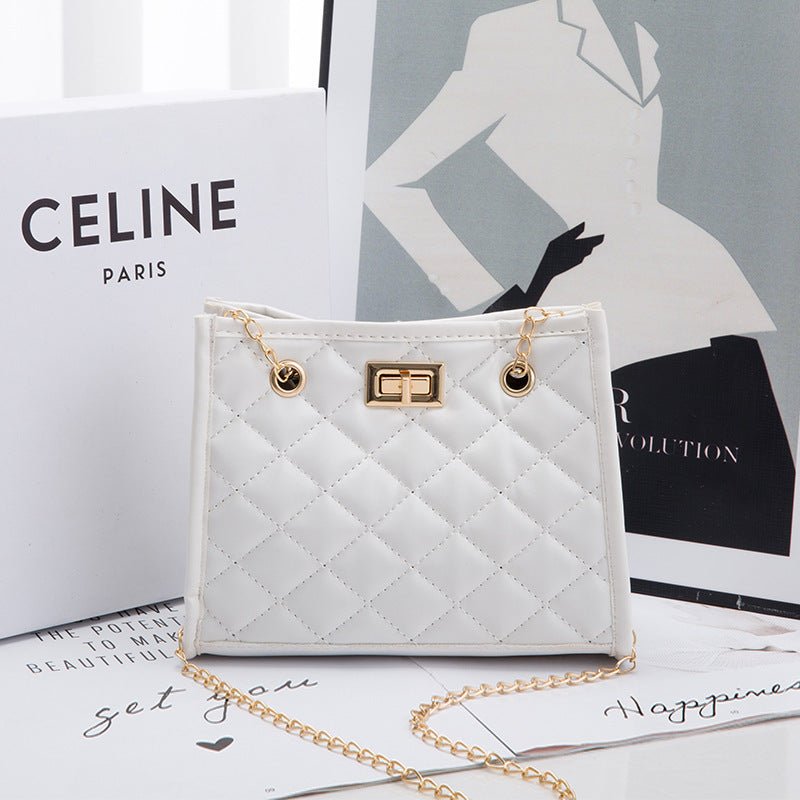 Mini Chain Clutch - Rhombus Stitch Small Square Shoulder Bag for Women White