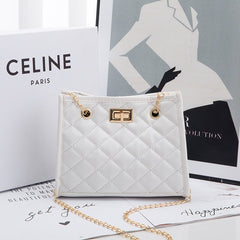 Mini Chain Clutch - Rhombus Stitch Small Square Shoulder Bag for Women White