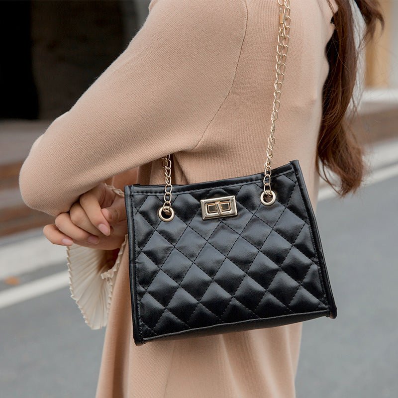 Mini Chain Clutch - Rhombus Stitch Small Square Shoulder Bag for Women Black