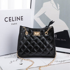 Mini Chain Clutch - Rhombus Stitch Small Square Shoulder Bag for Women Black