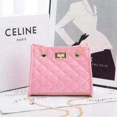 Mini Chain Clutch - Rhombus Stitch Small Square Shoulder Bag for Women Pink