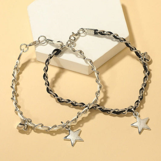 Minimalist Star Magnetic Snap Couple Bracelet - Creative Korean Style Black 1 Pair