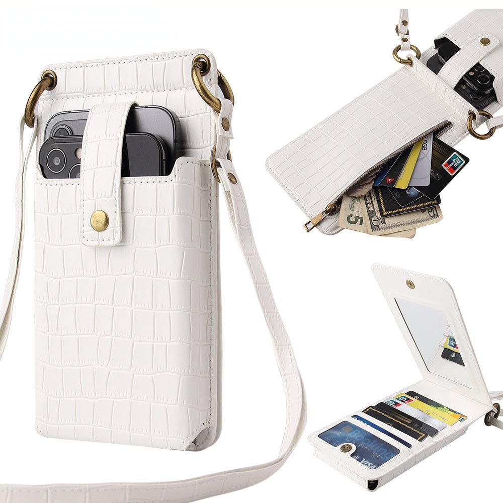 Multi - Function Clutch - Crossbody Bag with Crocodile - Pattern Wallet White
