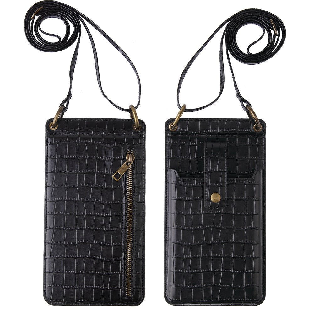 Multi - Function Clutch - Crossbody Bag with Crocodile - Pattern Wallet Black