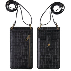 Multi - Function Clutch - Crossbody Bag with Crocodile - Pattern Wallet Black