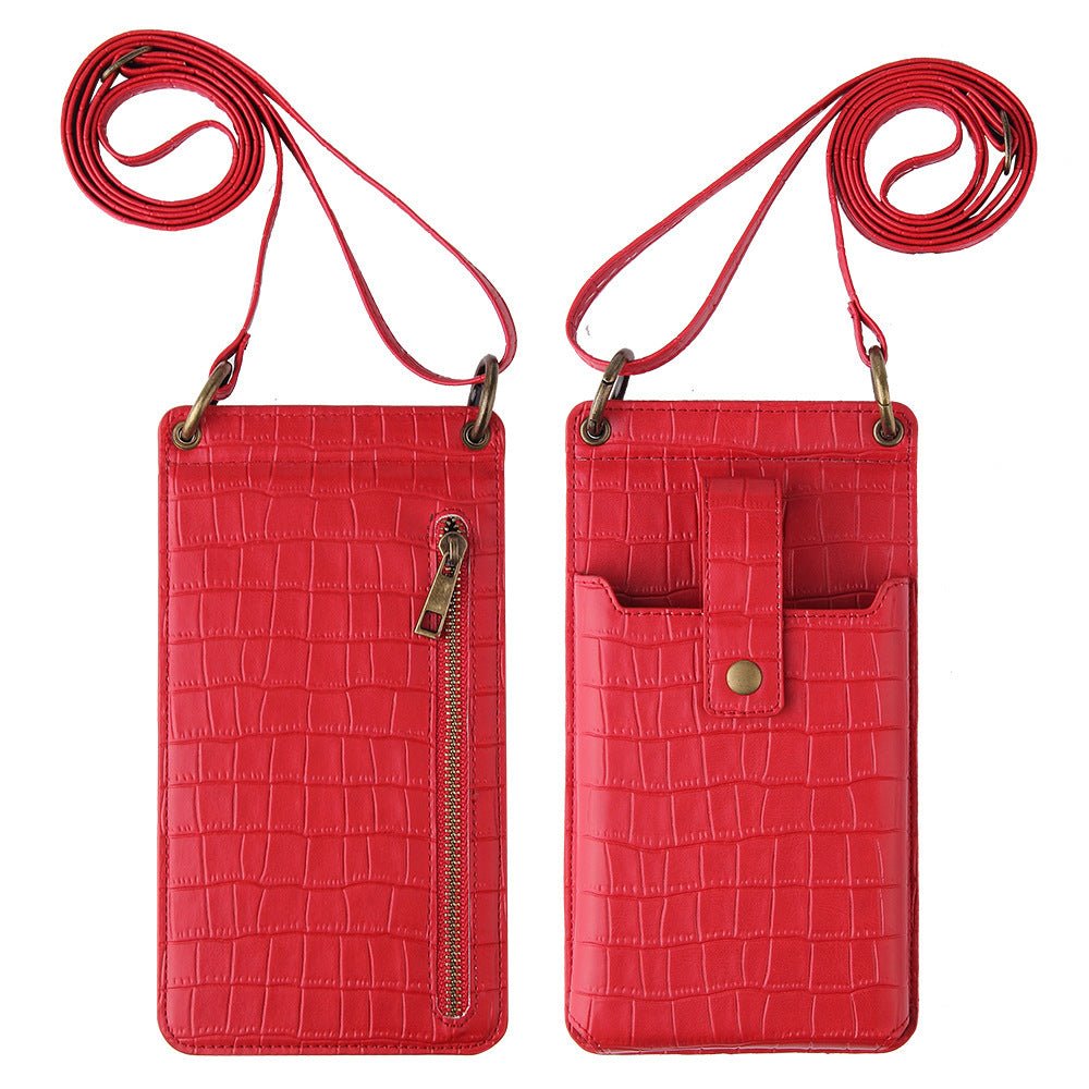 Multi - Function Clutch - Crossbody Bag with Crocodile - Pattern Wallet Red