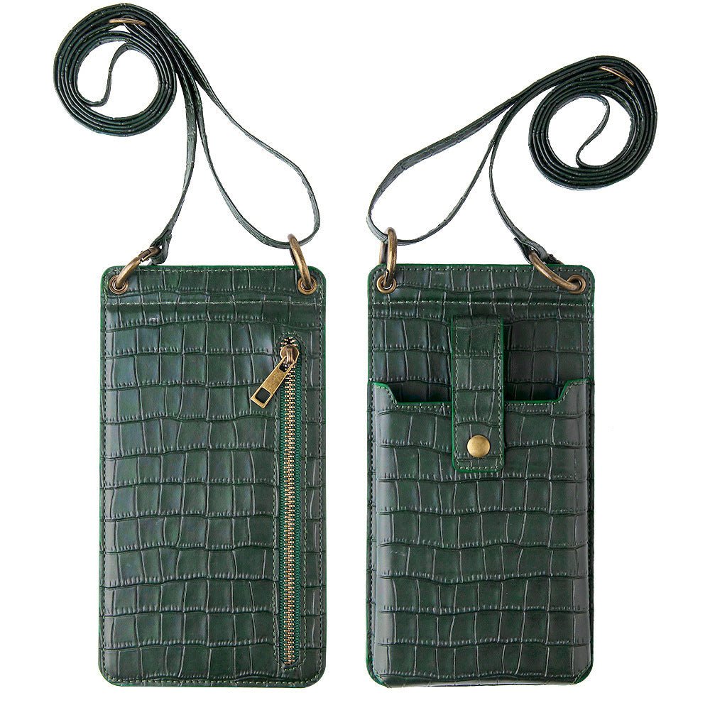 Multi - Function Clutch - Crossbody Bag with Crocodile - Pattern Wallet Green